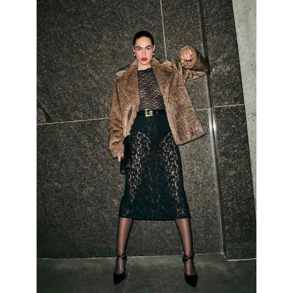 New Reformation Rylee Midi Skirt Black Lace Sheer 0 - Picture 4 of 12